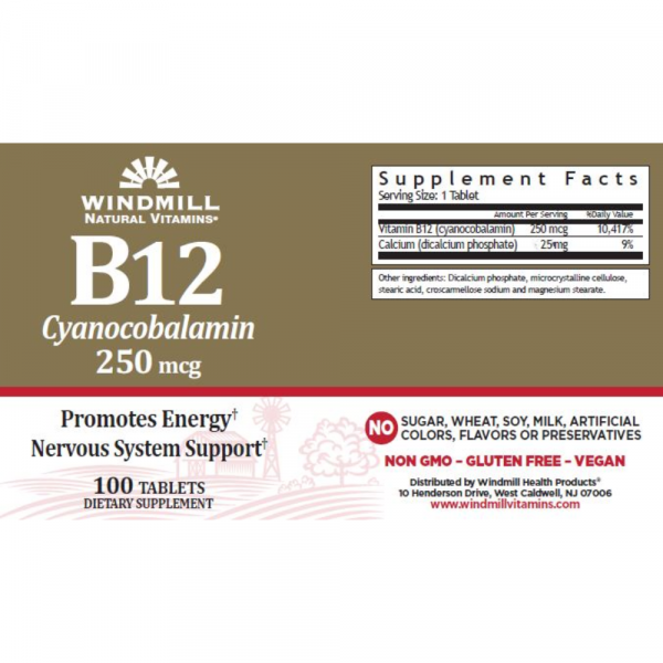 Vitamina B12 250mcg 100 Tabletas