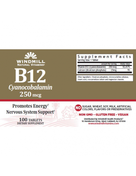 Vitamina B12 250mcg 100 Tabletas