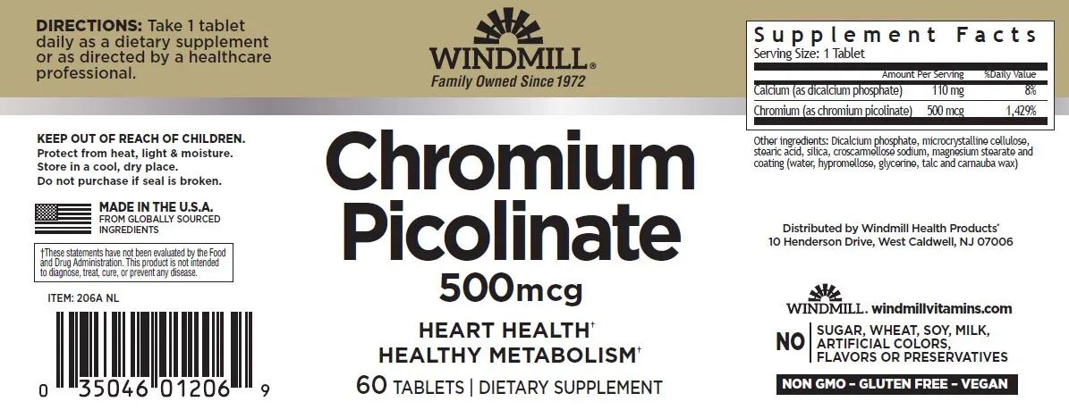 Chromium Picolinate 500mg/60 tabletas — imagen oficial de la marca